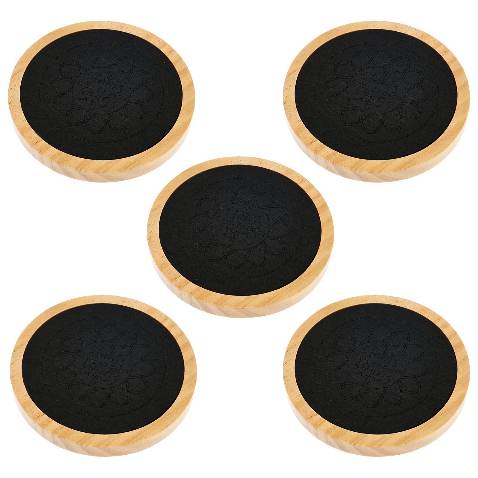 

5Pcs Wood Coasters Home Dining Table Decor Wood Cup Pad Round Wood Cup Mat Felt Absorbent Coaster Set for Coffee Hot Drinks чёрный