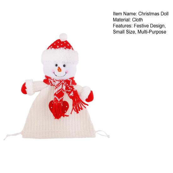 Christmas Doll Knitted Candy Bag Reusable Drawstring Gift Bag Santa Claus Snowman Shape Holiday Party Favor Bag