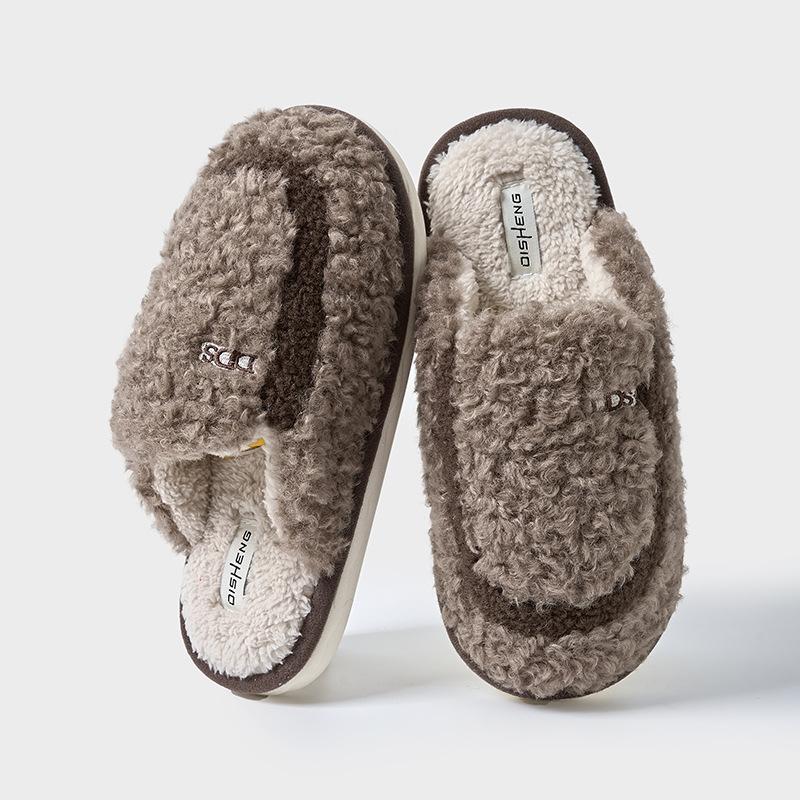 Lace bow plush slippers autumn and winter new home non-slip warm advanced sense can be worn outside thick-soled cotton slippers