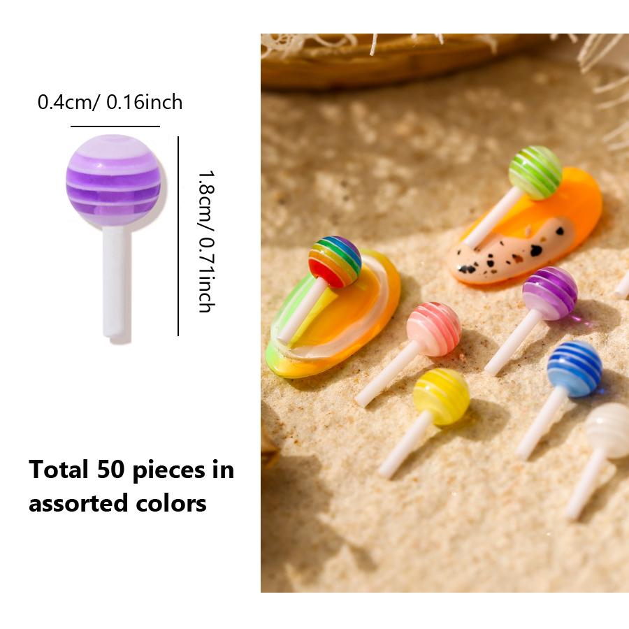 50Pcs Colorful 3D Lollipop Nail Art Accessories, Candy Themed Nail Decorations for Creative Manicures