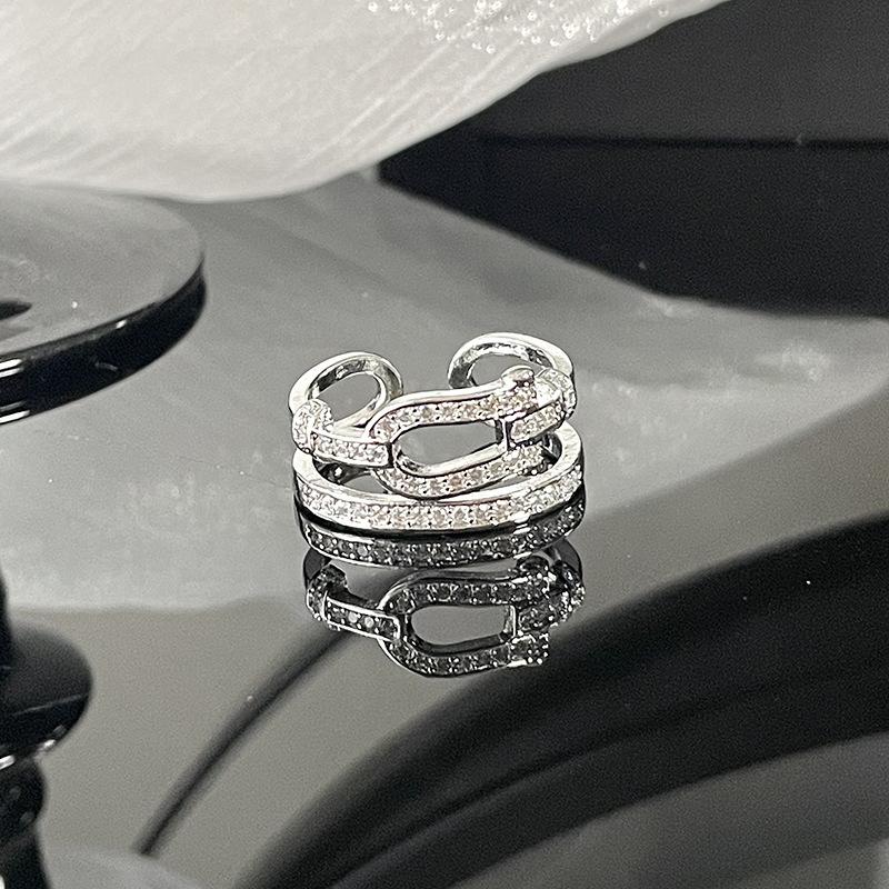 Light Luxury High-End Feeling Full Of Diamonds Zir*****Pen Ring Cold Wind Personality Niche Design Feeling Ring Woman