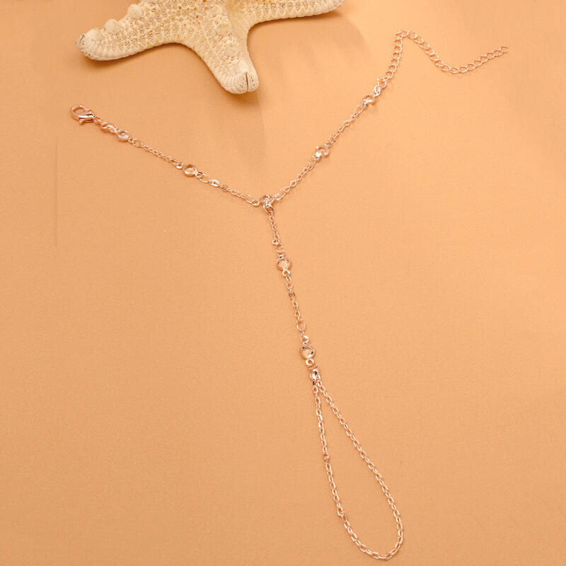 Light Luxury Round Rhinestone Bracelet For Women Simple Fine Bracelet Connet Finger Rings One-Piece Chains Jewelry Accessories