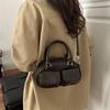 Autumn Retro Double Pocket Design Shoulder Bowling Bags for Women Solid Color Ladies Crossbody Bag Simple Female Pu Handbags