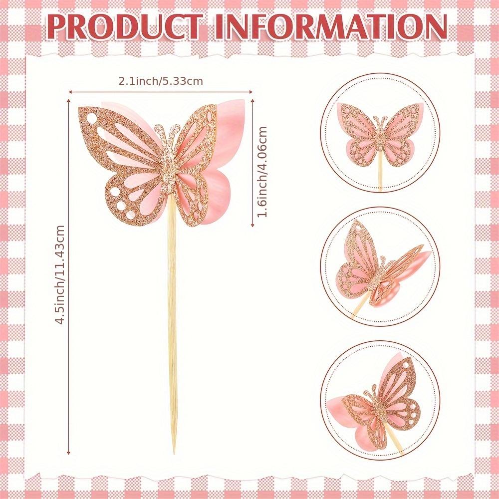 24 ks Motýlkových topperů na cupcake Sestavené Dvouvrstvé Toppery na cupcake 3D Třpytivé Toppery na cupcake Motýlkové Koktejlové párátka Dekorace