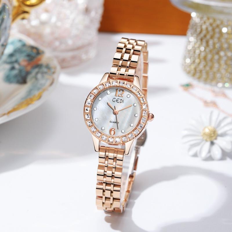 Ladies Light Luxury Fritillary Dial Gypsy Star High Value Student Quartz Steel Belt Waterproof Watch Pearl розового золота