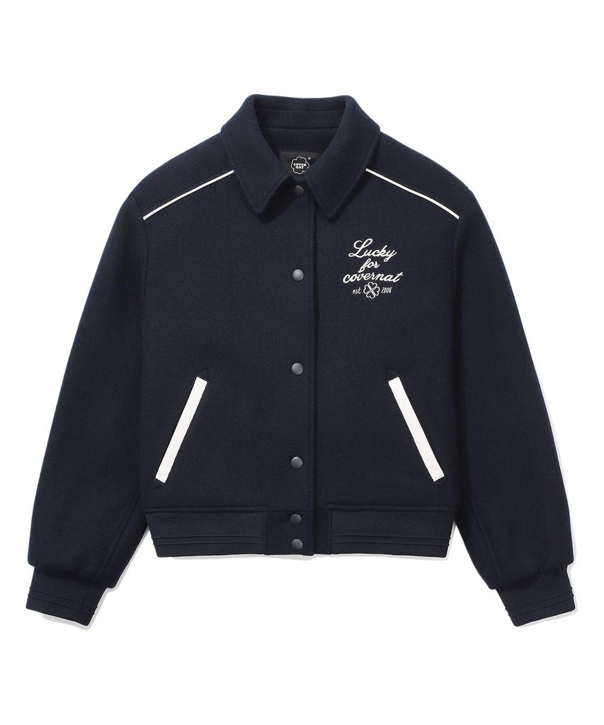 Covernat Woman Wool Varsity Jacket Navy