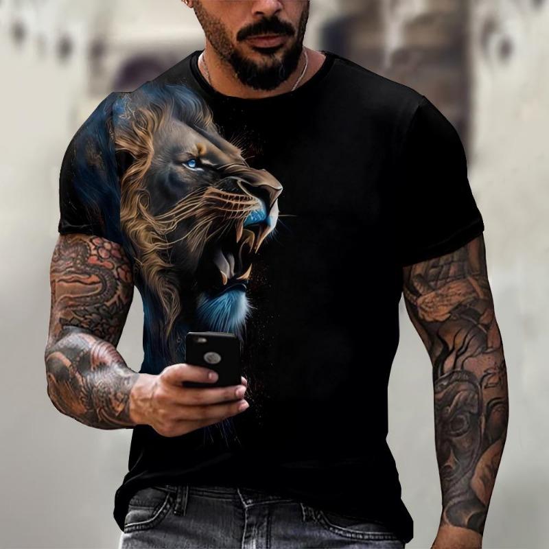 Men's T-Shirt Lion Pattern Man T Shirt Summer Short Sleeve Top Round Neck Y2k Clothes T-Shirts for Men Breathable Men Clothing