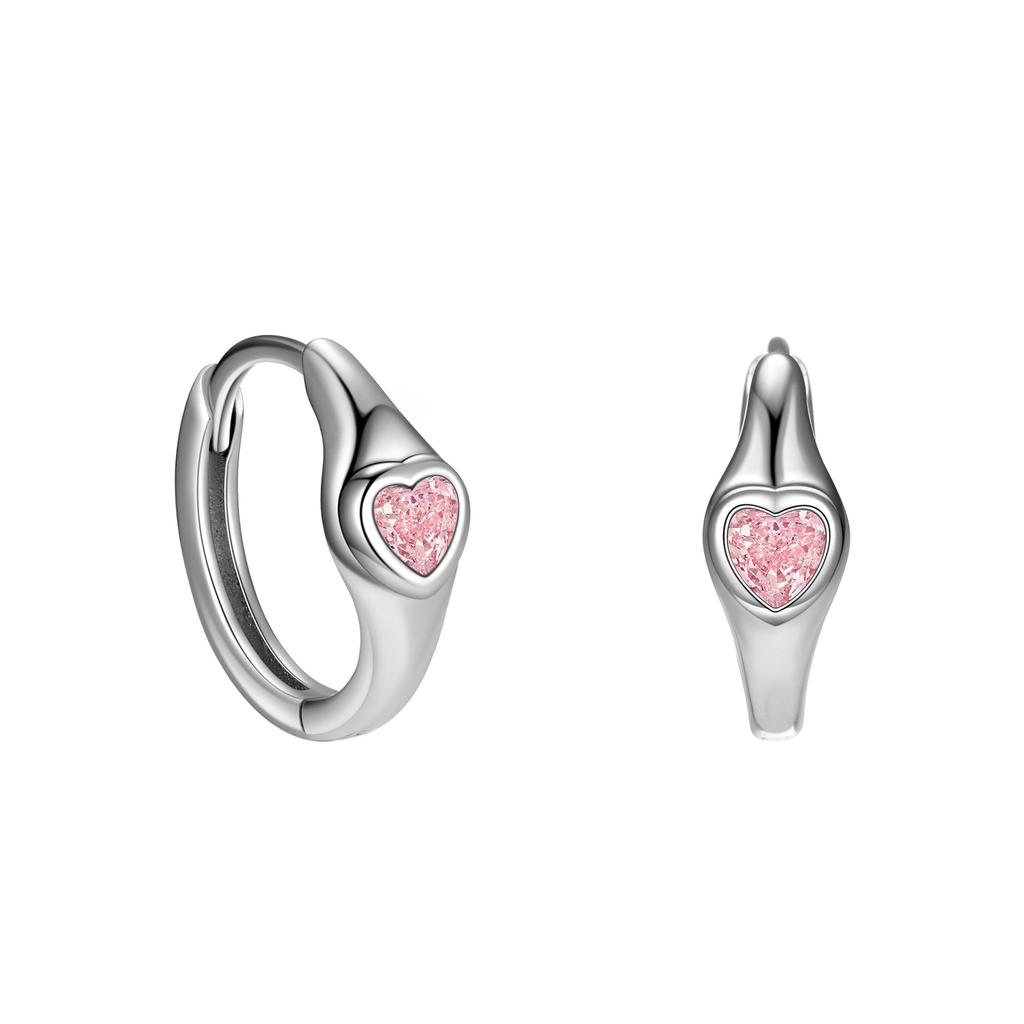 925 Sterling Silver Heart Zircon Huggie Hoop Earrings, Gold/Platinum Plated Cute Love Earring for Women, Fashion Hypoallergenic