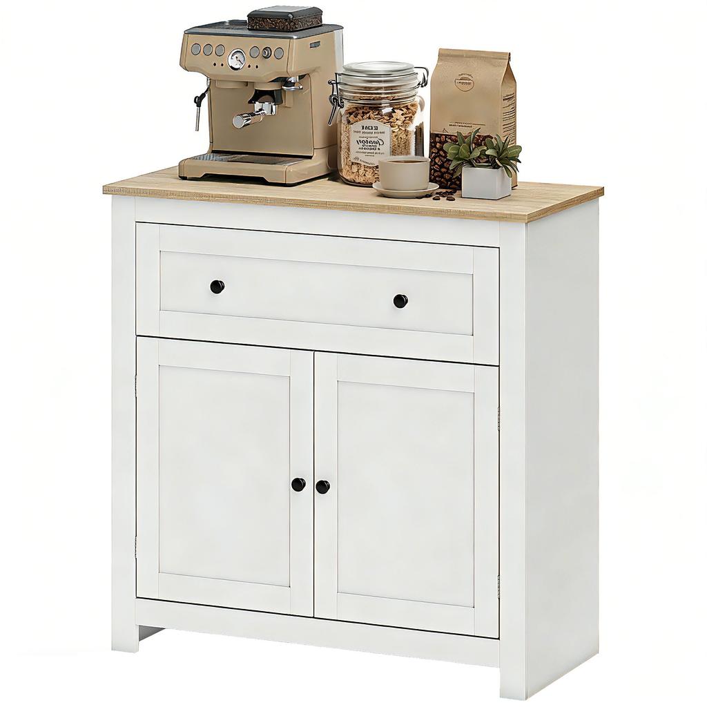 Sideboard Storage Cabinet, Modern Kitchen Cupboard with Adjustable Shelf, Drawer and Double Doors, Cream White