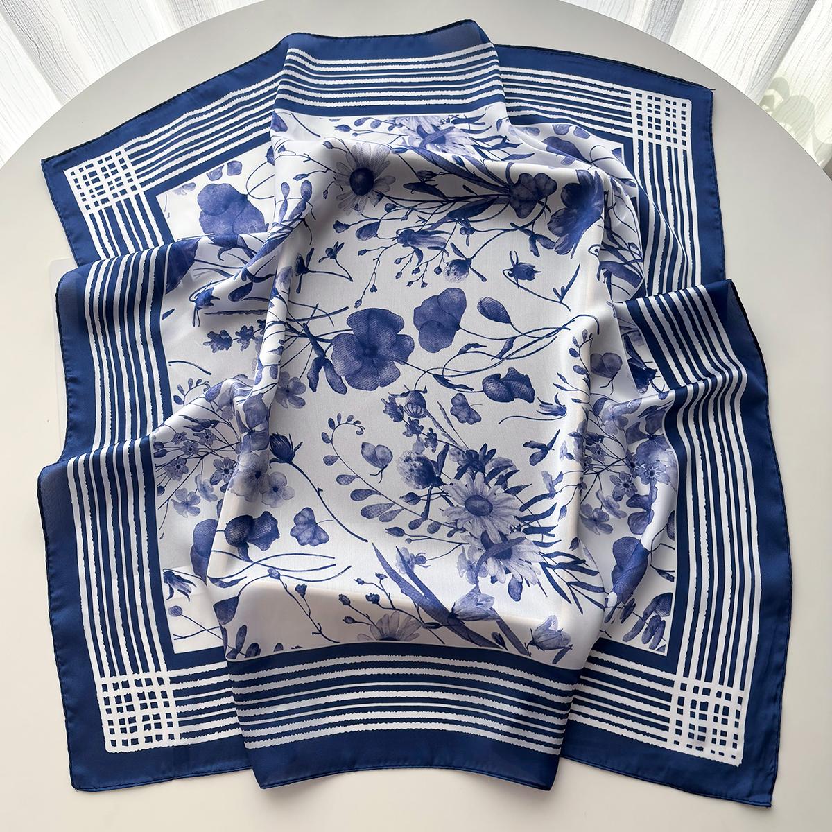 

Luxury Floral Square Scarf For Women Elegant Ladies Hijab Neckerchief Shawl Soft Stain Imitation Silk Scarves For Travel Beach