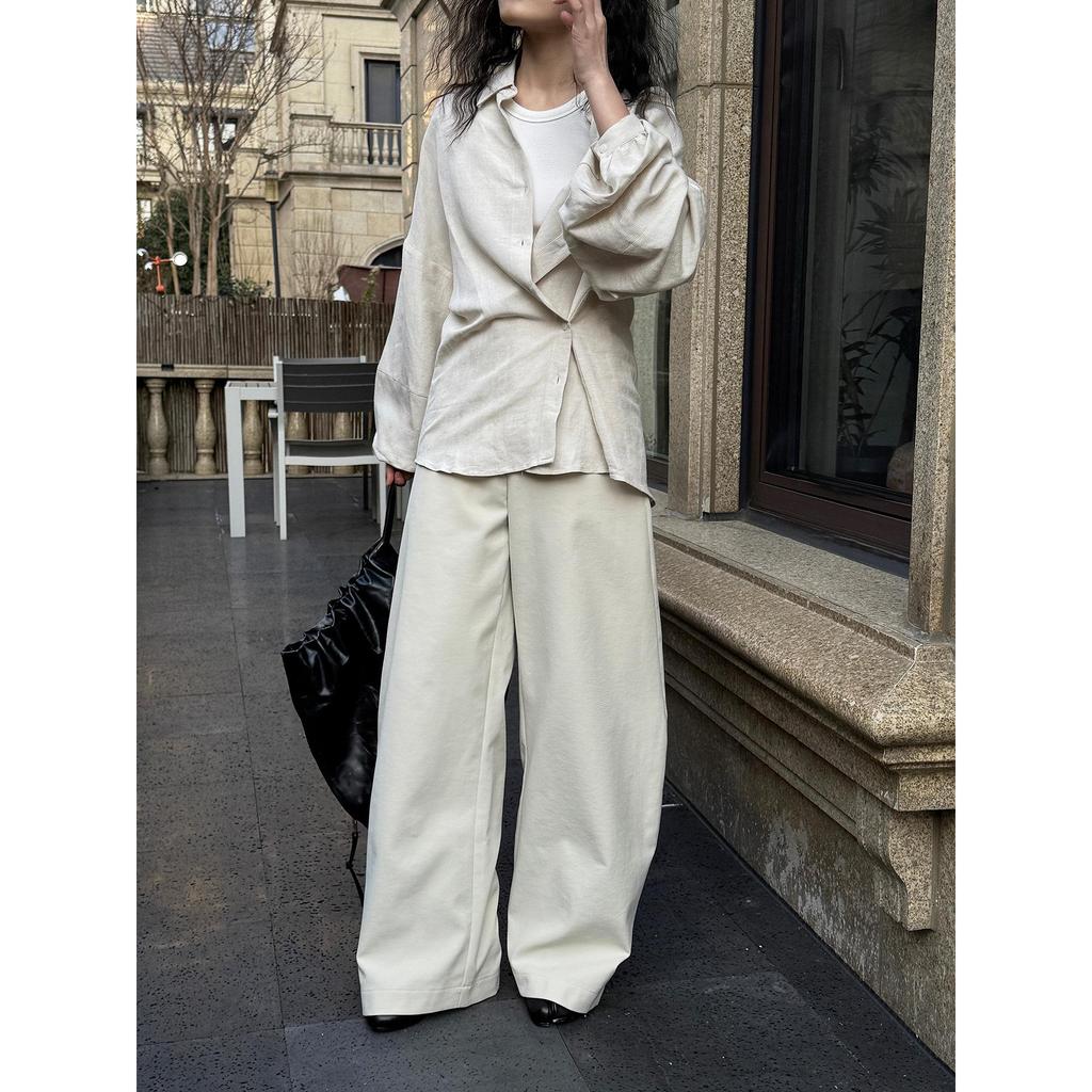 Louvre Spring Parisian Old Money High-Waist Scimitar Trousers: Women's Loose, Crisp, Slim Fit Commuter Style
