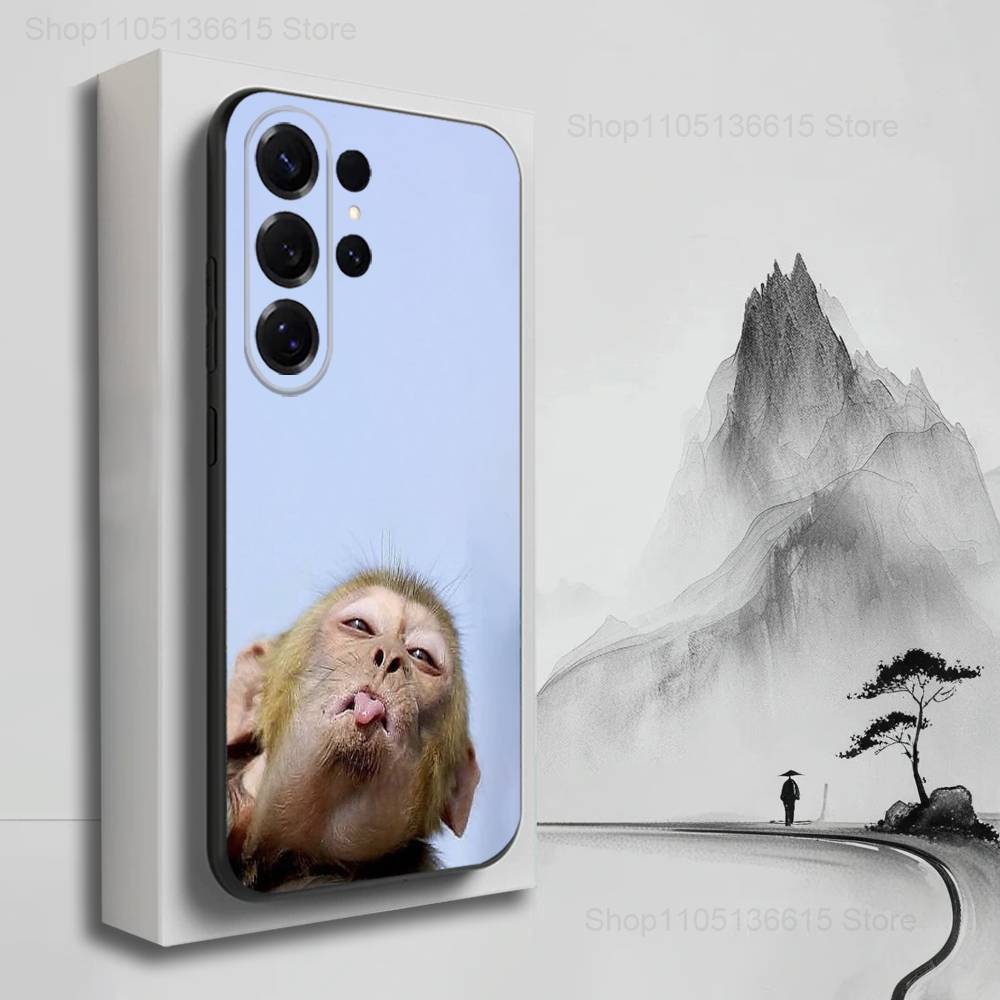 Emoticons Affe telefoniert Hülle für Samsung S9,S10,S20,S10,S21,S25,S24,S23,Ultra,FE,Plus,Lite,Weiches Silikon Schwarze Hülle