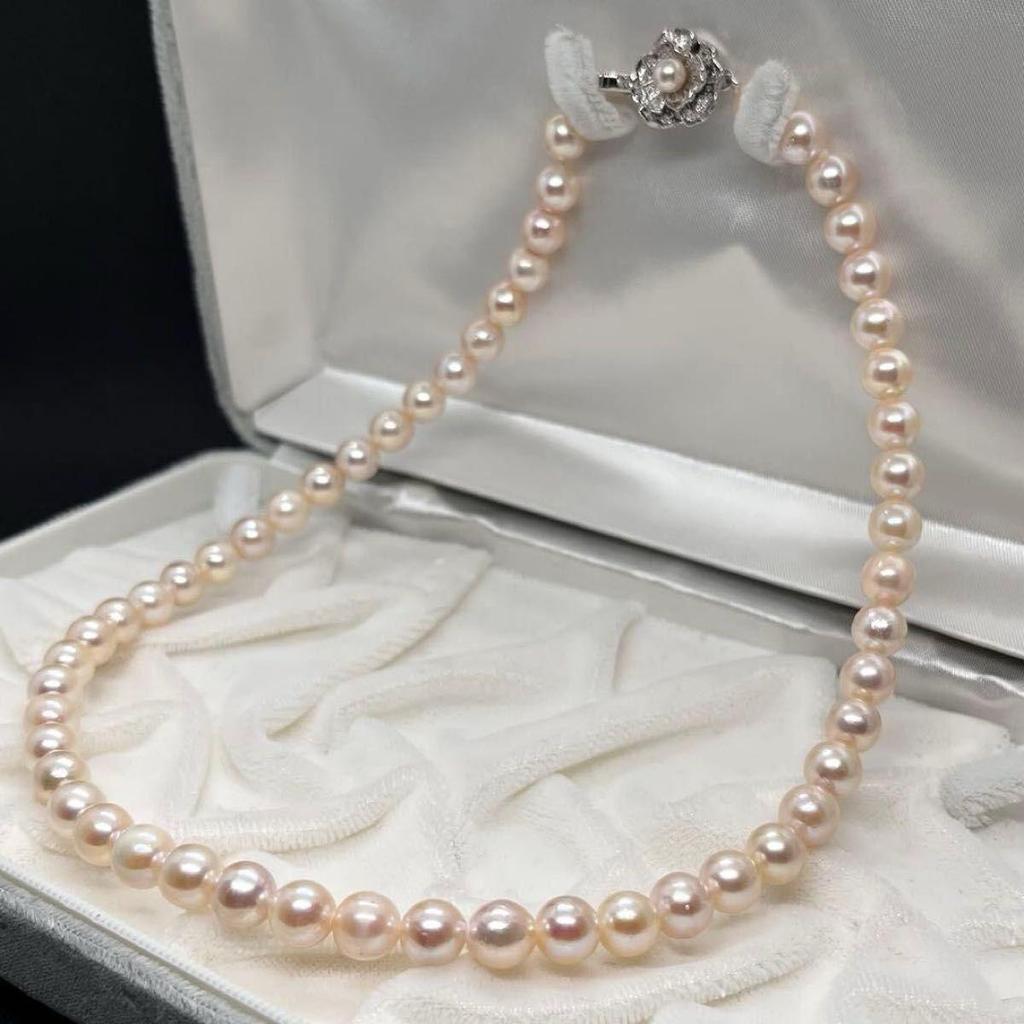 Used [Certificate of identification included] Akoya pearl pearl necklace Pearl silver SILVER stamp 7-7.5mm pearl necklace