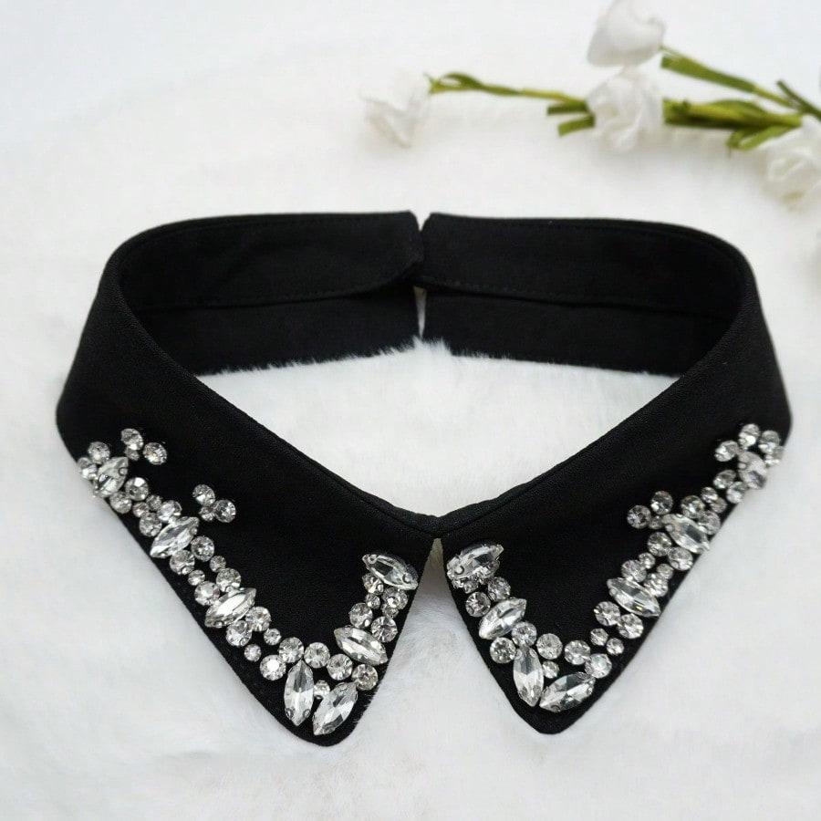 Abnehmbarer Strass-Farbkragen, exquisiter äußerer Zierkragen für Damen, Hemdkragen