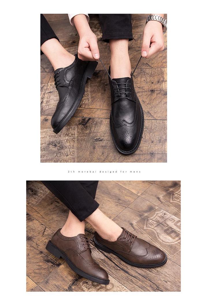 Men's Large Size Spring Leather Brogue Shoes - Casual & Formal Lace-up Low-tops