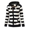 Winter Fashion Women Hoodie Coat Striped Print Long Sleeves Drawstring Pockets Zipper Closure Sweatshirt Jacket Autumn Winter