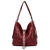 Borsa a Spalla Singola da Donna di Grande Capacità Retrò Design alla Moda con Borchie Multifunzionale Doppia Zaino Forma a Secchiello