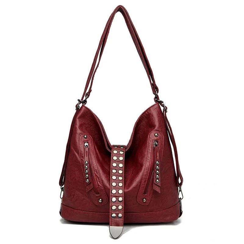 Borsa a Spalla Singola da Donna di Grande Capacità Retrò Design alla Moda con Borchie Multifunzionale Doppia Zaino Forma a Secchiello