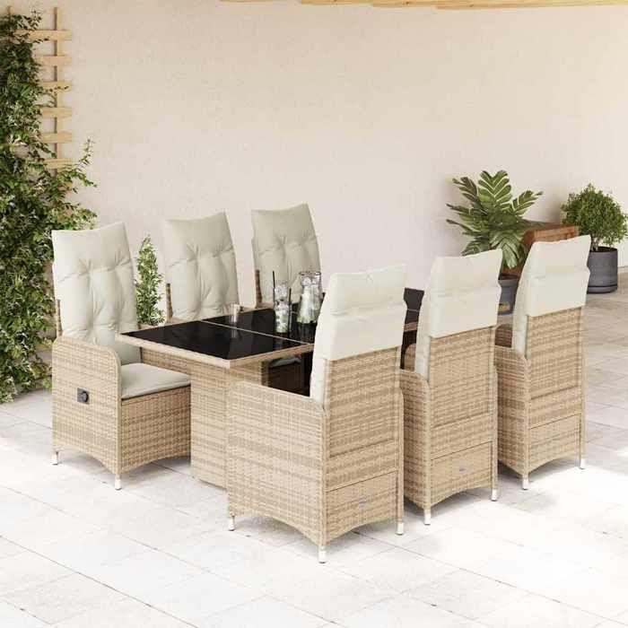 VidaXL Garden Bistro Set 7 Pcs Beige Cushions Poly Rattan 3277104