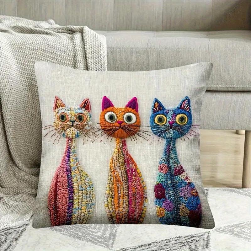 Cute Animal Print Pillowcase: 2D Flat Printing, Non-real Embroidery, Night Sofa  Night Sofa Cushion