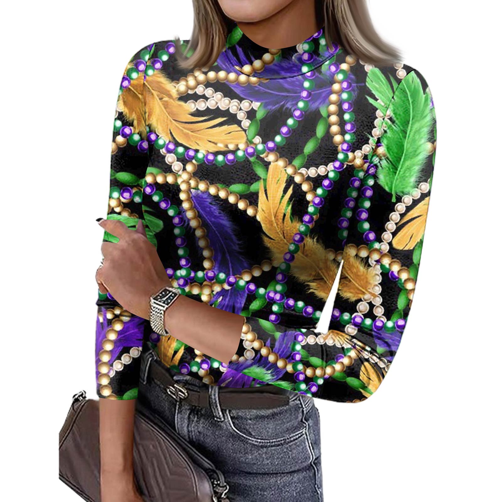 

Women s Slim Bottom T-shirt Fashion Casual Printing Round Neck Pullover 3/4 Sleeve Top XXL