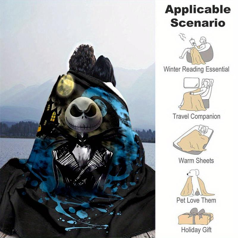 1pc, Jack Skellington Home Decor Blanket: A Cozy Halloween Gift for Your Bedroom, Living Room, or Travel, Flannel Throw Blanket, Sofa Blanket, Outdoor