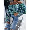 New Spring Off-the-shoulder Floral Printed Layer Ruffled Women Blouse Sexy Long Sleeve One-word Collar Shirt Sweet Loose Casual Tops Clothing