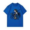 Men's 100% Cotton Crew Neck Short Sleeve T-Shirt, Cool Anime Female Samurai Sword Print Casual Tee, Comfortable Breathable Streetwear Top for Daily We