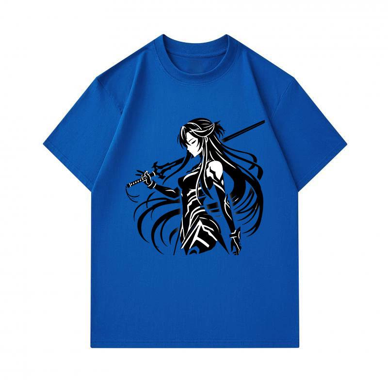 Men's 100% Cotton Crew Neck Short Sleeve T-Shirt, Cool Anime Female Samurai Sword Print Casual Tee, Comfortable Breathable Streetwear Top for Daily We