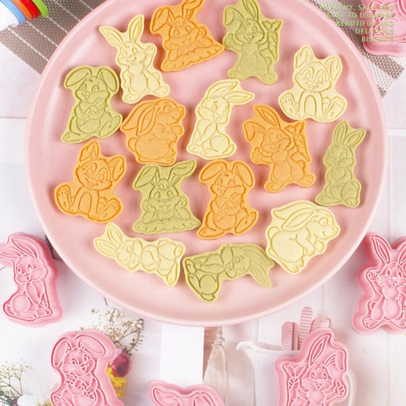 Ausstechformen aus Kunststoff, niedliche Kaninchen-Keksausstecher, Keksstempel, Fondant-Gebäckform, Neujahrs-Backzubehör, 8 Stück