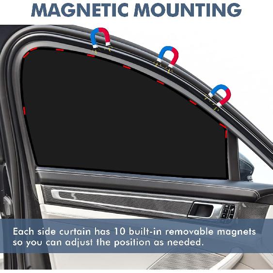 4PCS Car Window Shades, Magnetic Car Side Window Sun Shades, Automotive Side Window Sun Blocker For Light & Heat & UV Protection, Vehicle Privacy