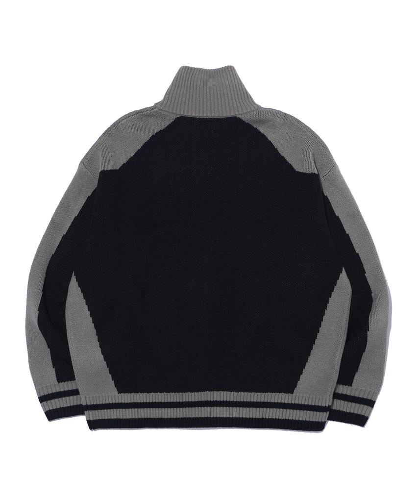 Eonoideu Color Block Jacquard High-Neck Knit Zip-Up Lq5Su516_Black
