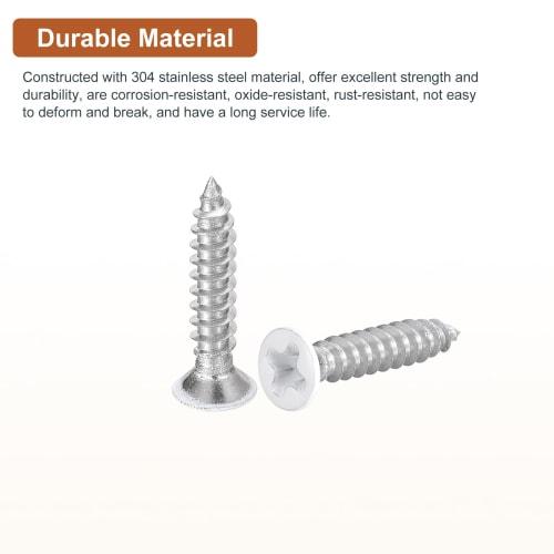 DTGN 25pcs ST3 x 15mm Flat Head Wood Screws, 304 Stainless Steel White Cross Head Self-Adhesive Screws - Ideal for Woodworking and Furniture