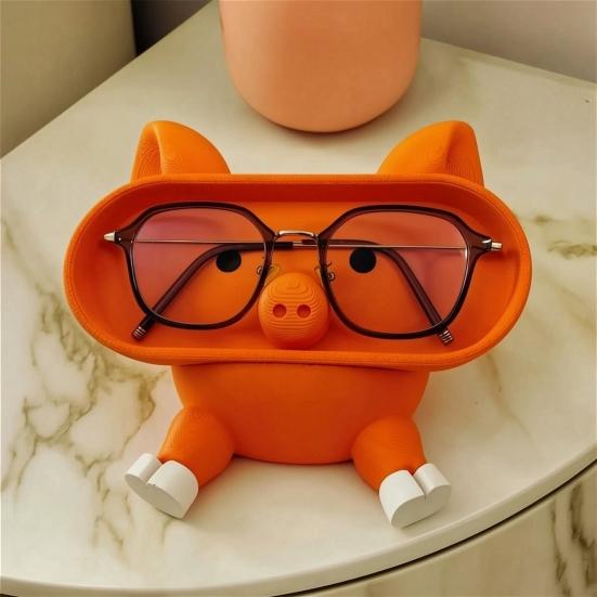 Small Space Saving Container Cartoon Pig Glasses Holder, 3D Printed Phone Stand Desktop Organizer, Bedside Table Accessory Stable Decorative Ornament