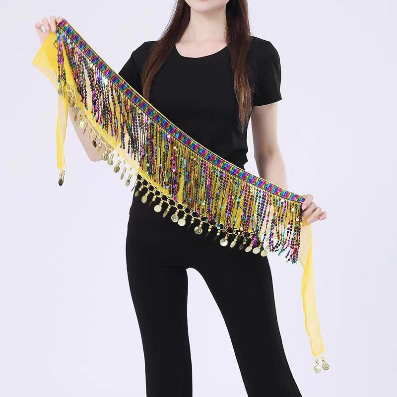 Shiny Sequins Tassel Belly Dance Hip Scarf Waist Belt Wrap Skirt For Halloween Cosplay Party Dance Costume