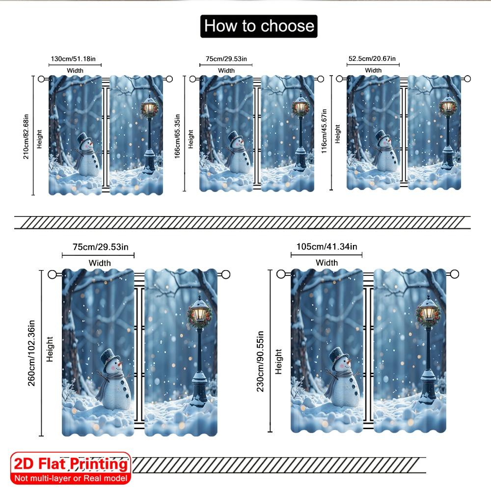 2 Stück 2D Flachdruck Frohe Weihnachten Vorhänge Schneemann Winter Straßenlaterne Sterne Polyester Ohne Strom Festliche Vorhänge Verwendung