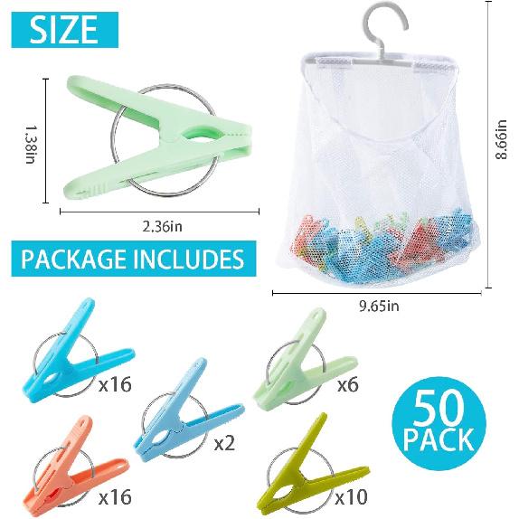 Plastic Clothes P Heavy Duty Outdoor,Colored Clothes P with Mesh Clothespin Bag,50-Pack and Bag Heavy Duty for Laundry Clips