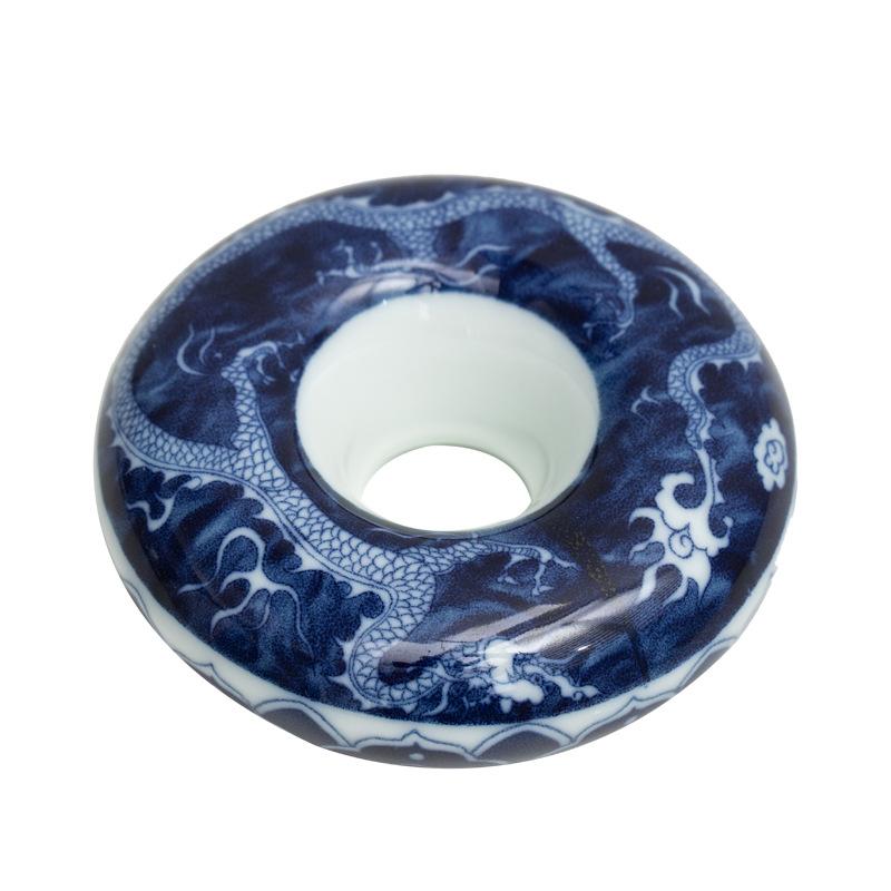 Blau-Weißes Porzellan Tablett Runde Donut Deckel Unterlage Teetassen Tablett Palette Chinesischer Retro Stil Heimdeko Zubehör