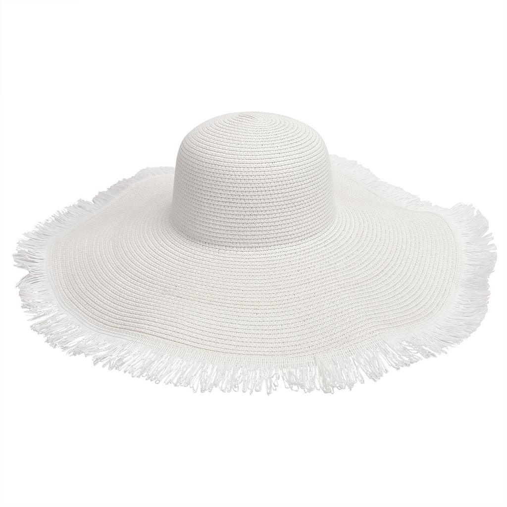 In Stock Fashion Wide Brim Beach Hat Cross Border Sun Hat Women's Woven Frayed Edge Straw Hat Bohemian Style Hat