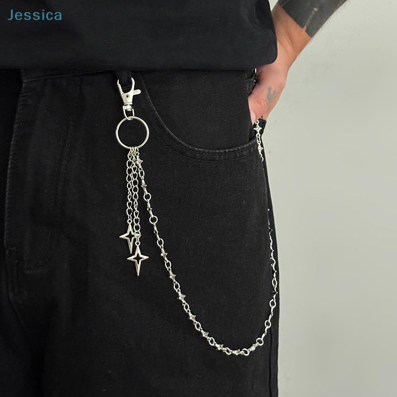 Silver Star Pendant Pants Chain | Edgy Streetwear Waist Chain For Jeans & Casual Outfits