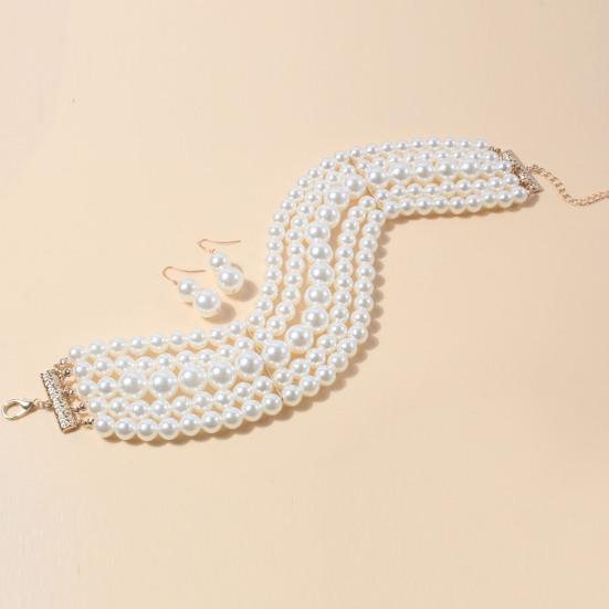 Bridal Jewelry Set Exaggerated Temperament Multi-layer Imitation Pearl Beaded Decorative Gift Women Short Necklace Earrings Set Dress Accessories