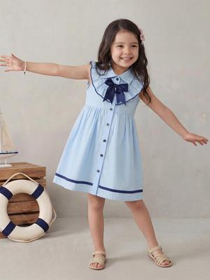 European & American Academy Style Sleeveless Lace Bow Children's Cotton Summer Dress