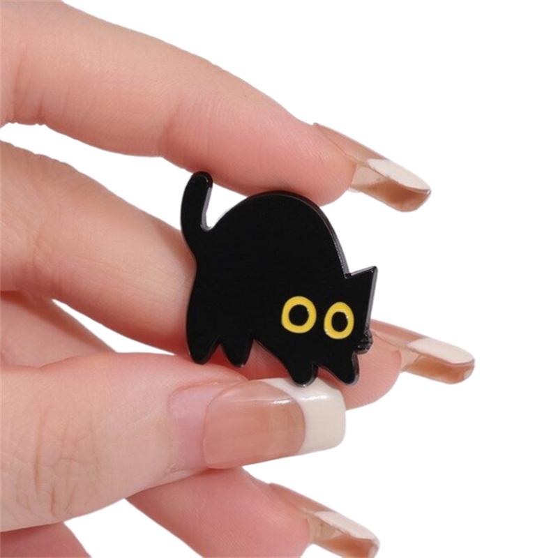 Cartoon Black Kitten Brooch Enamel Pins Funny Cute Cat Brooches Sweater Lapel Badges Backpack Pin Jewelry Gift For Kids Friends