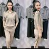 Summer Casual Hooded Set: Slimming Short-Sleeve Top & Long Pants for Middle-Aged Plus Size Women