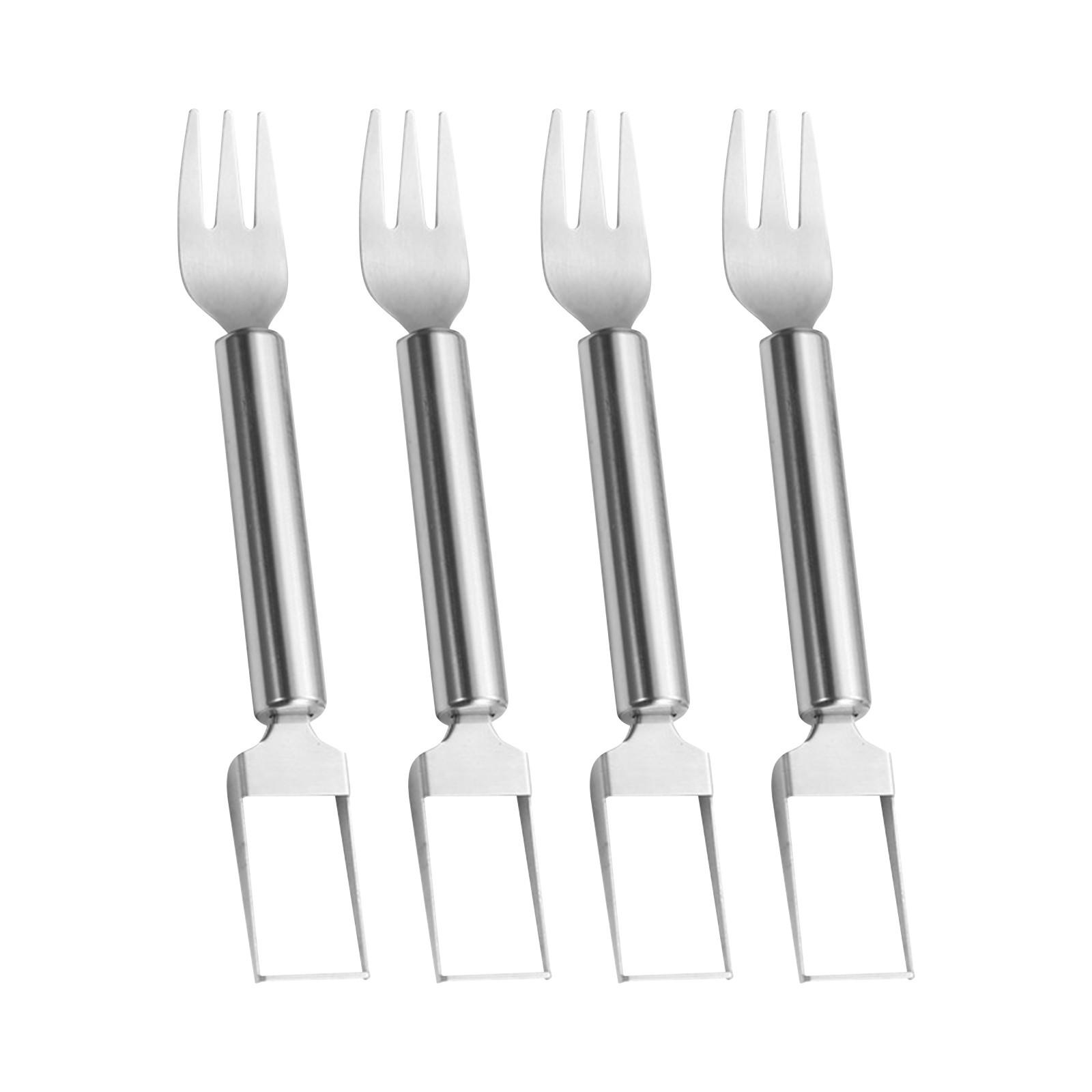 

Фруктовая вилка из нержавеющей стали с двумя головками для нарезки арбуза, фруктовая вилка, многофункциональная, 4 предмета One Size серебряный