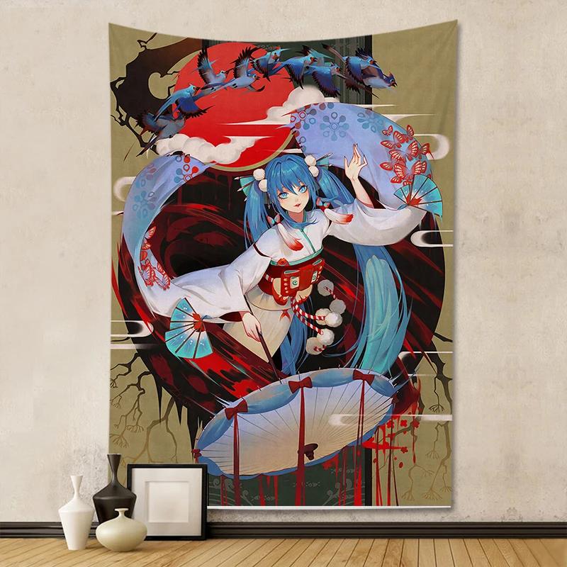 

Гобелен Укиё-э Дамы Фон Японская цифровая печать Декоративная подвесная ткань Настенное украшение 100x75cm