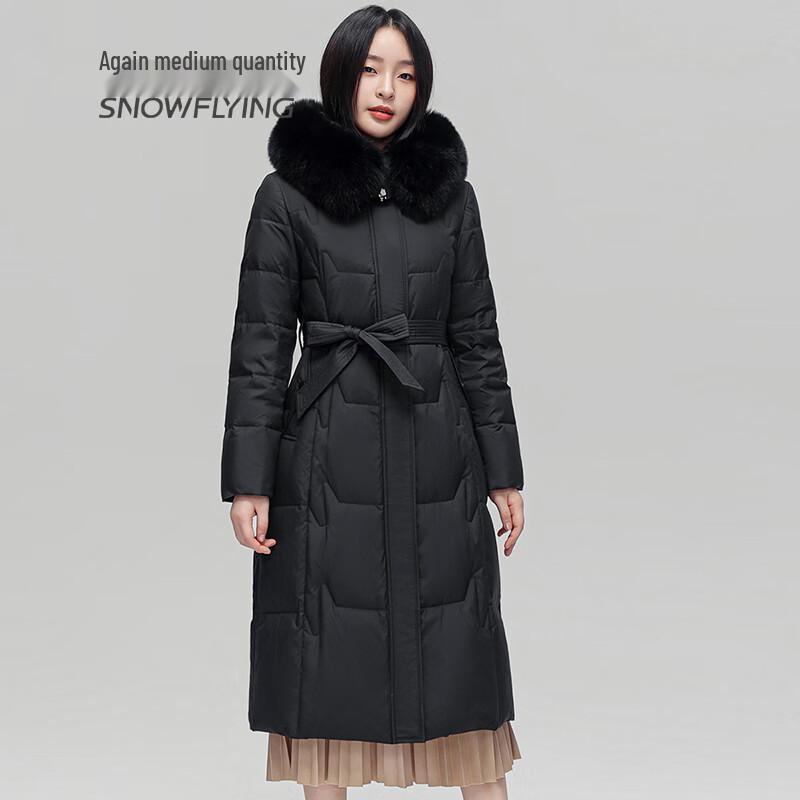 SNOWFLYING Women's Long Fox Fur Collar Down Jacket with Belt