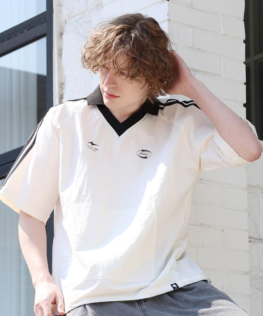 GHOST REPUBLIC Rugby Collar Raglan Track Taslan Short Sleeve Tee Gt-377_Ivory