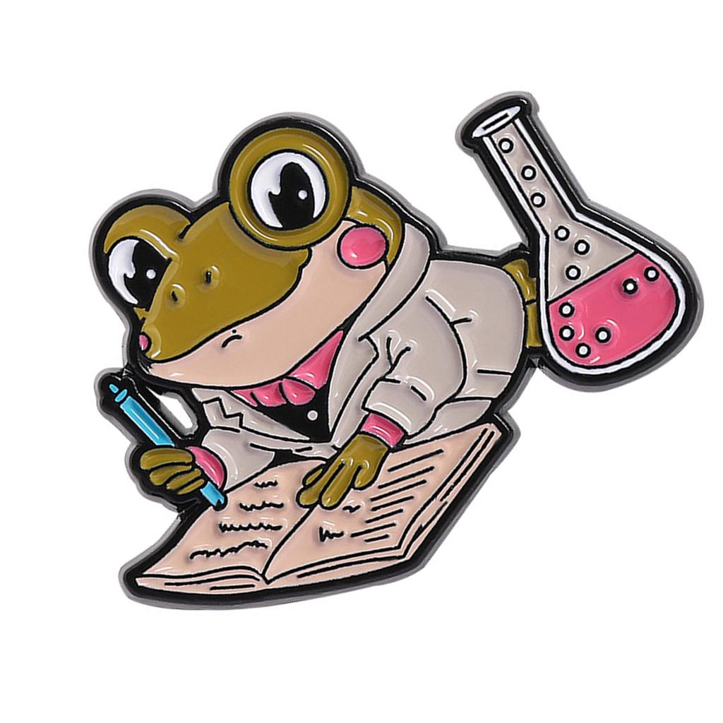 Cartoon Frogs Chemist Brooch with Microscope Test Tube for Laboratory Enthusiasts