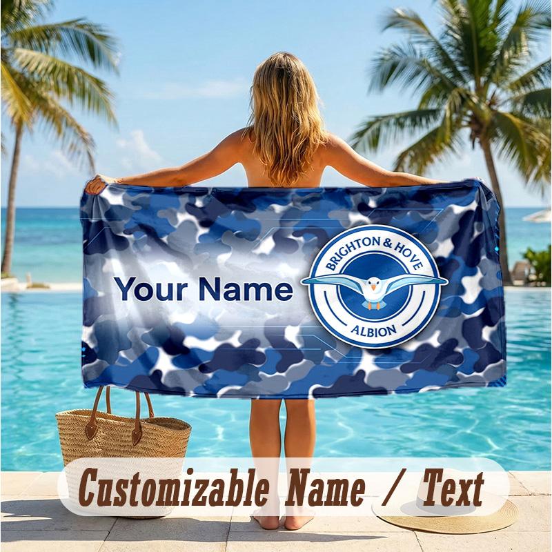 Custom Text Beach Towel, Soft Absorbent Swimming Multi-use TowelBrighton & Hove Albion Football